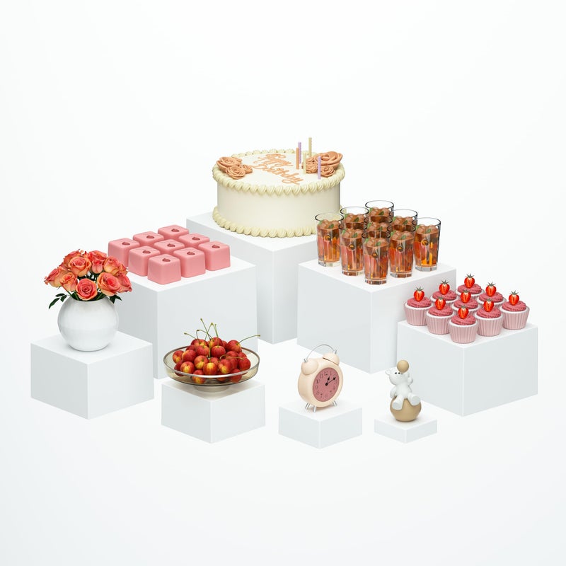 OKBHTS Large 8 Pcs White Acrylic Boxes for Display as Buffet Risers and Stands, Food Risers for Party, Table, including 10", 9", 8", 7", 6", 5", 4", 3" (Large, 8Pcs, White) - Image 1