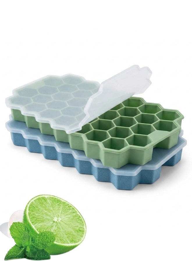 Small Ice Cube Trays, 2 Pack Silicone Ice Cube Molds with Lids, 37 Grid - Image 1