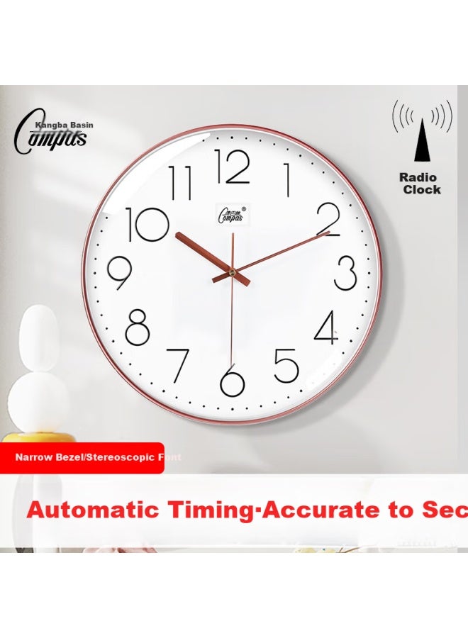 Compas Radio-controlled Clock Automatic Time Setting Minimalist Wall Clock Living Room Examination Room Clock Wall-mounted 2731 Rose Gold 35cm - Image 1