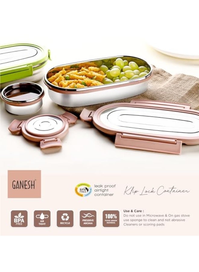 Ganesh Oval Lunch Box Steel with 4 Side Lock Lid, 650 ml and Inner Stainless Steel Container, 100 ml Easy to Carry (Mulitcolor) - Image 4