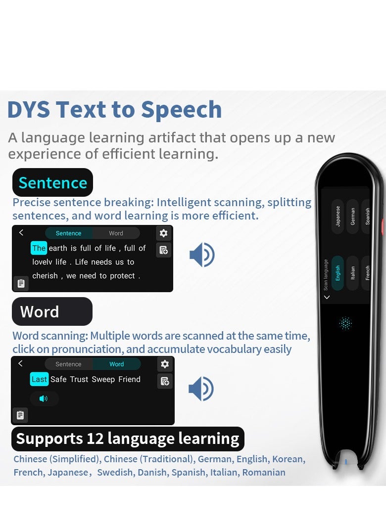 Smart Reading Pen with High-Speed Scanmarker Digital Scanner for Translation OCR and Dyslexia Reading AI Portable Translator Intelligent Education Pen Voice Translation Scanner for Class or Meetings - Image 4