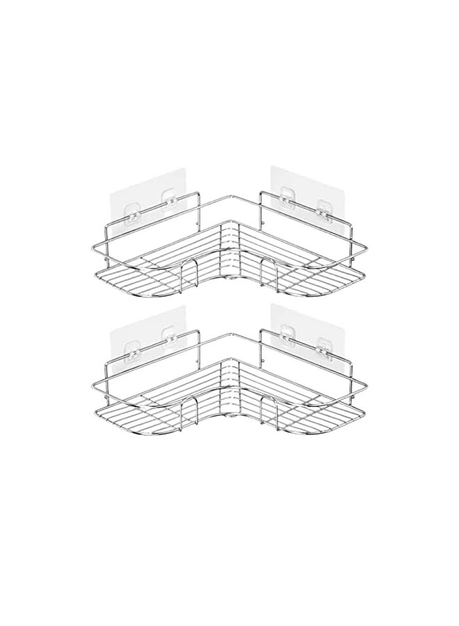 SKY-TOUCH 2PCS Corner Shower Shelves，Self Adhesive No Drilling Wall Mounted Shower Storage Shelf Organizer for your Bathroom, Kitchen and Toilet，Stainless Steel - Image 2