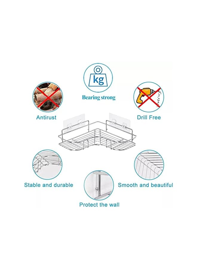 SKY-TOUCH 2PCS Corner Shower Shelves，Self Adhesive No Drilling Wall Mounted Shower Storage Shelf Organizer for your Bathroom, Kitchen and Toilet，Stainless Steel - Image 5