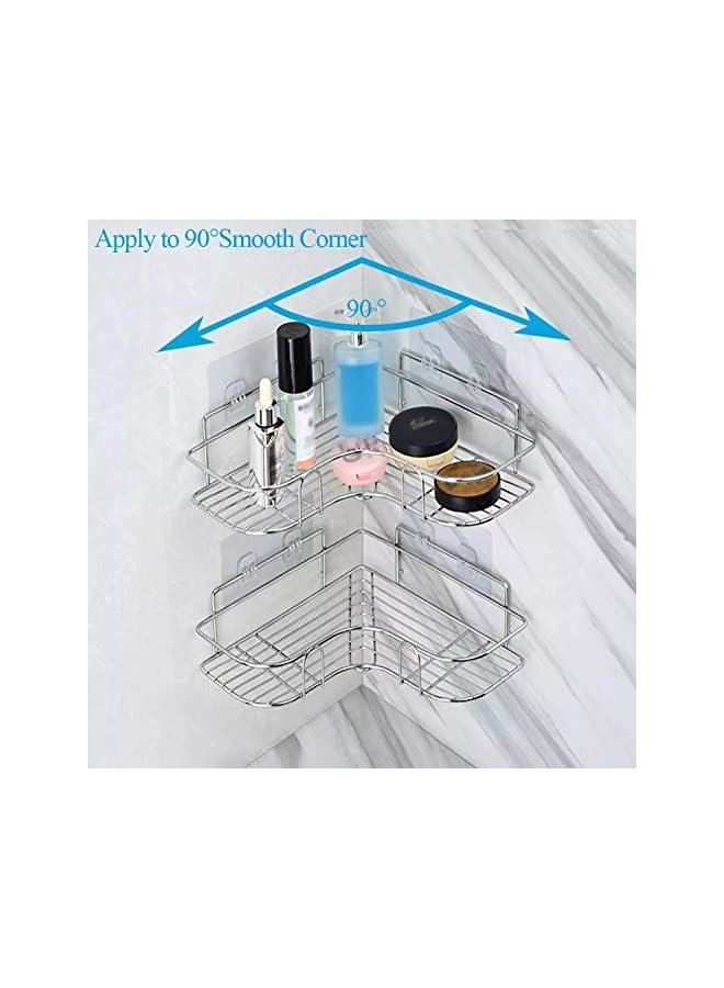 SKY-TOUCH 2PCS Corner Shower Shelves，Self Adhesive No Drilling Wall Mounted Shower Storage Shelf Organizer for your Bathroom, Kitchen and Toilet，Stainless Steel - Image 4