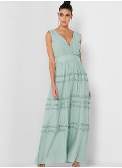 True Decadence Plunge Neck Ruffle Detail Dress  - Image 1