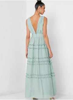 True Decadence Plunge Neck Ruffle Detail Dress  - Image 2