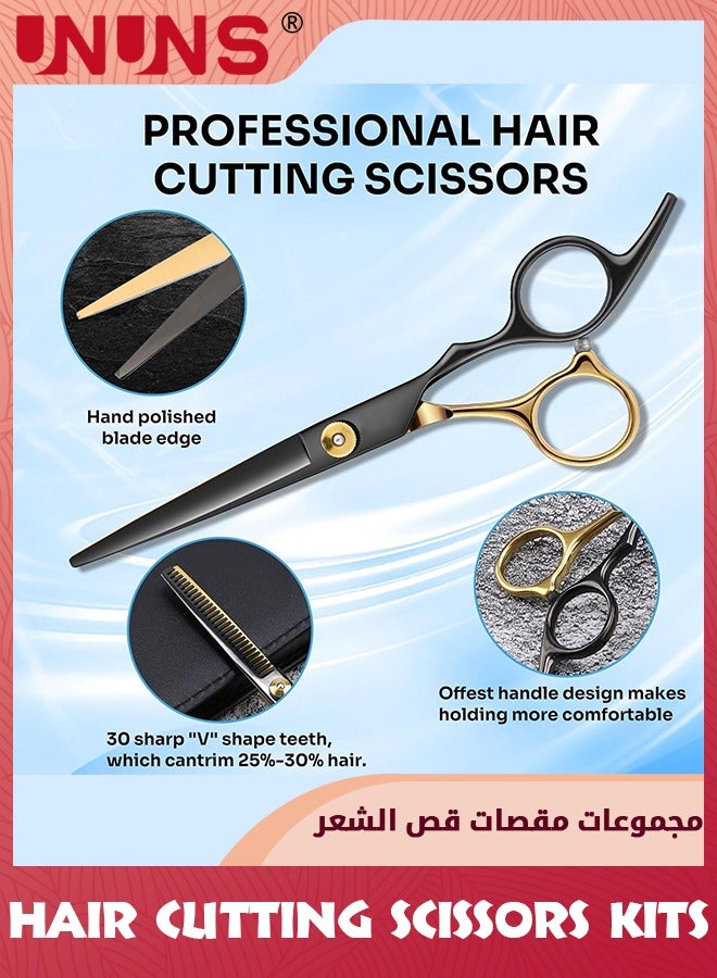 UNUNS Hair Cutting Scissors Kits,11pcs Stainless Steel Hairdressing Shears Set Professional Thinning Scissors For Barber/Salon/Home/Men/Women/Kids,Black-Golden - Image 2