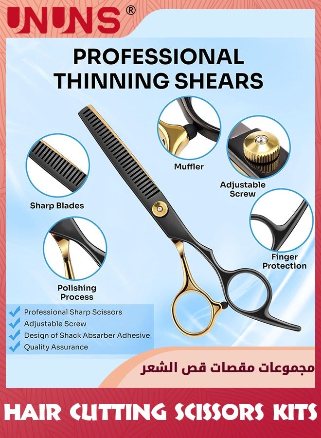 UNUNS Hair Cutting Scissors Kits,11pcs Stainless Steel Hairdressing Shears Set Professional Thinning Scissors For Barber/Salon/Home/Men/Women/Kids,Black-Golden - Image 3