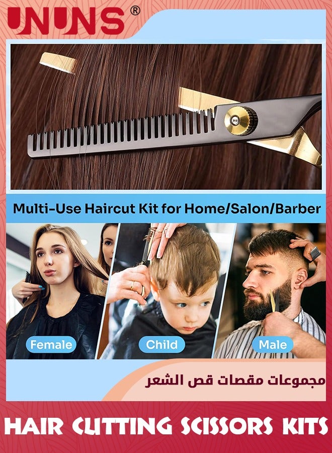 UNUNS Hair Cutting Scissors Kits,11pcs Stainless Steel Hairdressing Shears Set Professional Thinning Scissors For Barber/Salon/Home/Men/Women/Kids,Black-Golden - Image 5