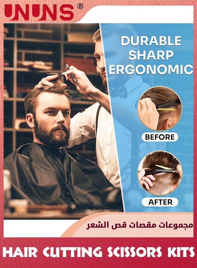 Hair Cutting Scissors Kits,11pcs Stainless Steel Hairdressing Shears Set Professional Thinning Scissors For Barber/Salon/Home/Men/Women/Kids,Black-Golden