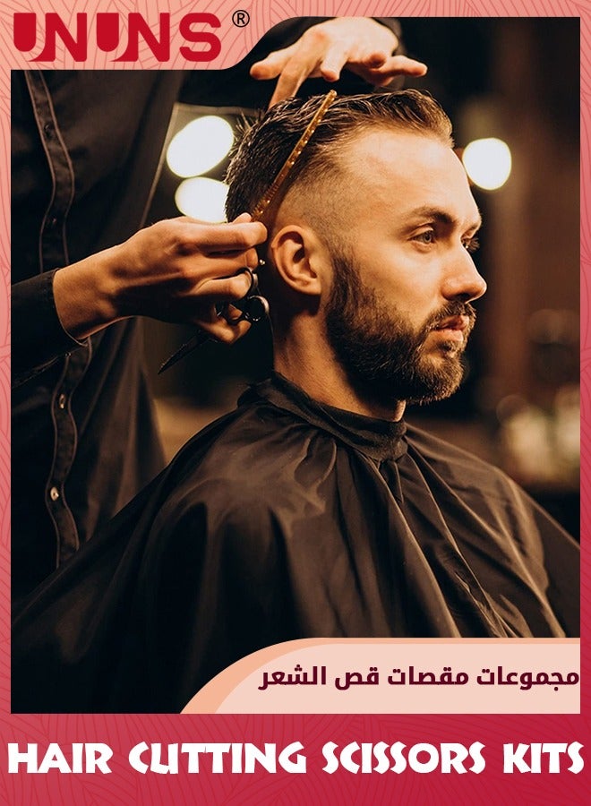 Hair Cutting Scissors Kits,11pcs Stainless Steel Hairdressing Shears Set Professional Thinning Scissors For Barber/Salon/Home/Men/Women/Kids,Black-Golden