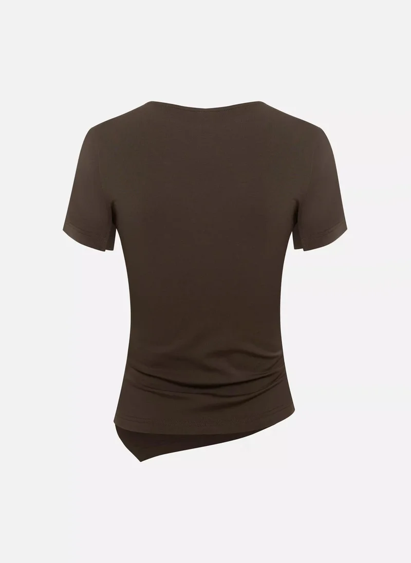 Lichi  Short-sleeved T-shirt with an asymmetrical hem for Women | Best Price UAE