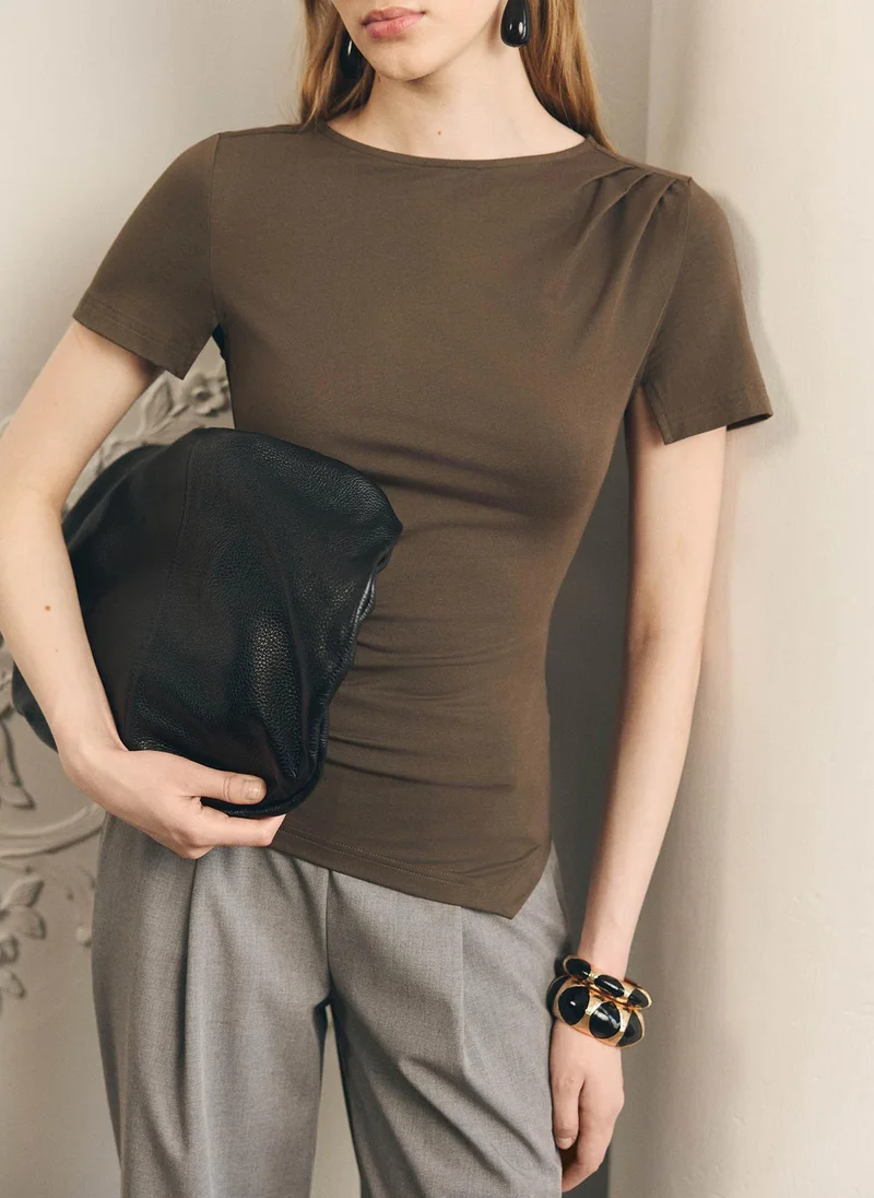 Lichi  Short-sleeved T-shirt with an asymmetrical hem for Women | Best Price UAE