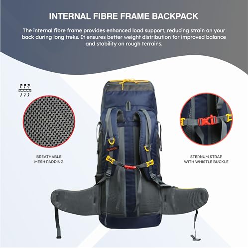TRAWOC CLIFFHIKER 65 Liter Internal Frame Trekking Hiking Camping Backpack Travel Bag Front & Top Loading Rucksack ag for Men & Women Laptop/Rain Cover/Shoe Compartment, HK010, Black Grey - Image 3