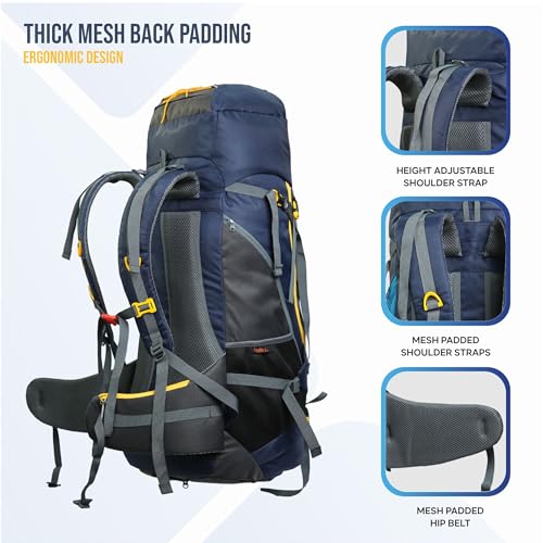 TRAWOC CLIFFHIKER 65 Liter Internal Frame Trekking Hiking Camping Backpack Travel Bag Front & Top Loading Rucksack ag for Men & Women Laptop/Rain Cover/Shoe Compartment, HK010, Black Grey - Image 5