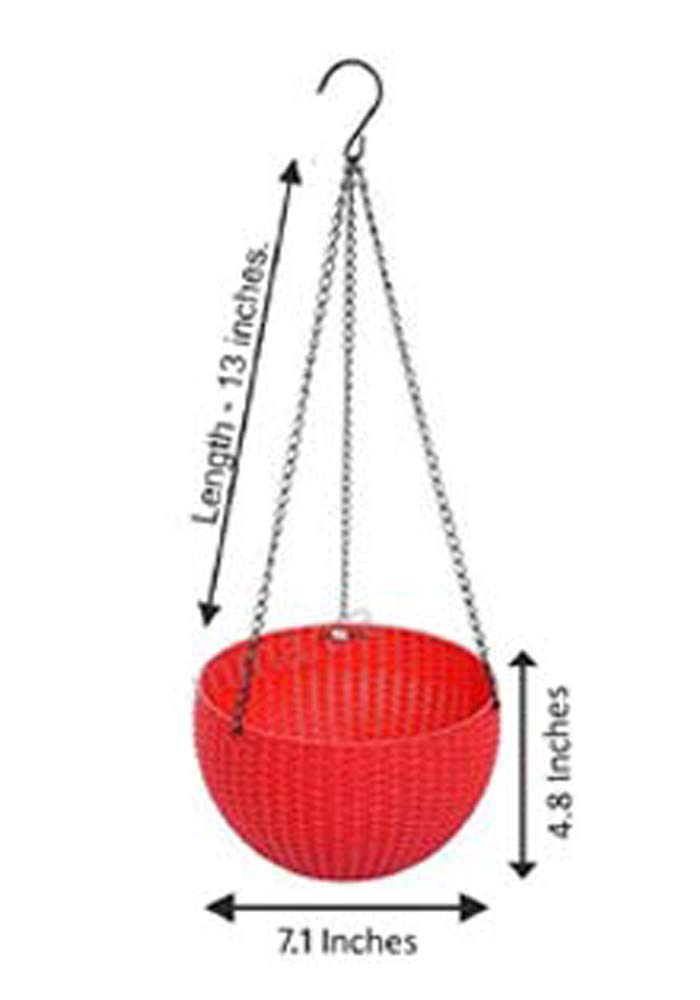 Bianco Round Rattan Woven Hanging Planters with Hanging Chain, Hanging Pots for Plants Balcony (Red, Set of 3, 7.1x4.8 Inch) - Image 4