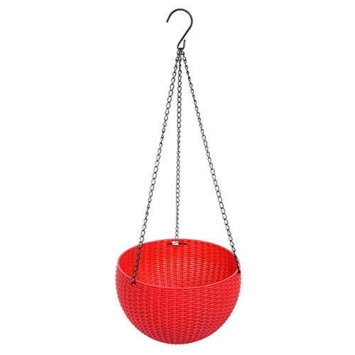 Bianco Round Rattan Woven Hanging Planters with Hanging Chain, Hanging Pots for Plants Balcony (Red, Set of 3, 7.1x4.8 Inch) - Image 3