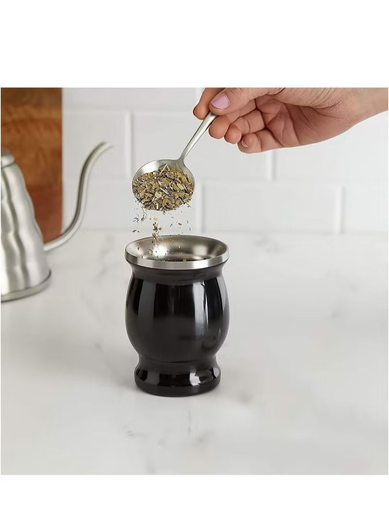Y&D Yerba Mate Tea Cup, Stainless Steel Double Walled Easy Wash Household Insulation Gourds for Loose Leaf Drinking with Bombilla Straw, Black, 230 Ml - Image 2