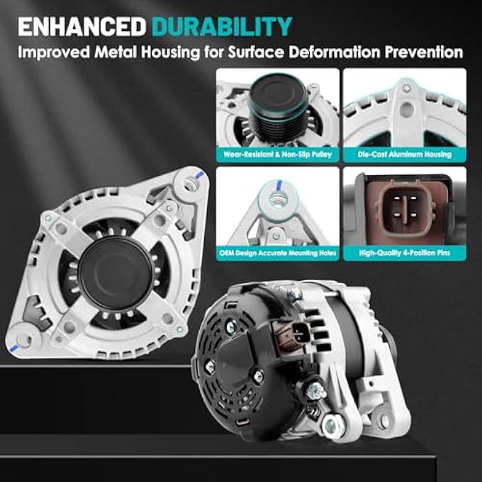 Farrme 11137 Car Alternators 130 Amp, 7-Groove Pulley Fit for Lexus RX350 07-09, ES350 07-18, Avalon 05-18, Highlander 08-13, Venza 09-15 3.5L V6 Automotive Replacement Alternators 27060-0P150, A6465S - Image 4
