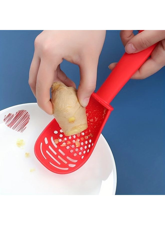 Red 1pc Multi Functional Kitchen Spoon Masher Grinder For Potato Ginger Garlic - Image 3