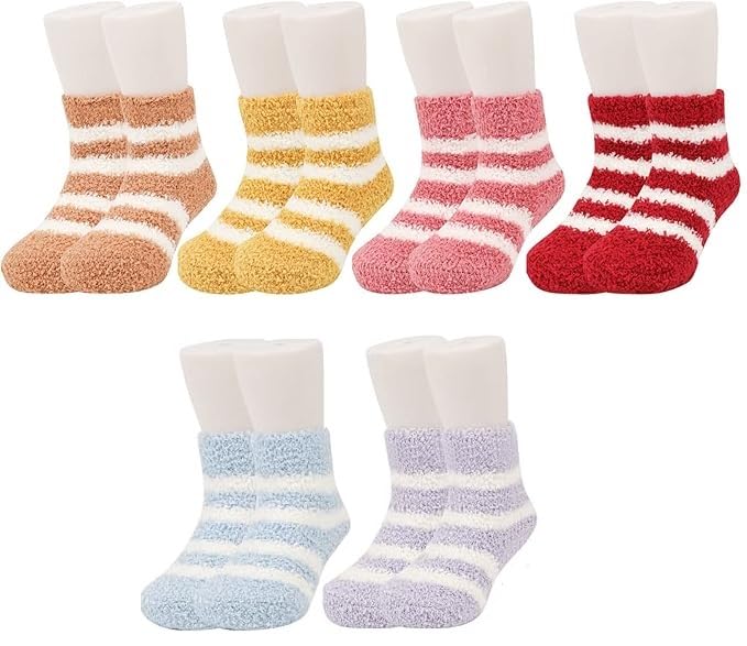 WKLOUYHE Baby Fluffy Socks, Toddler Thermal Cozy Bed Socks Slipper Socks for Boys and Girls_Pack Of 06(3-5 Years) - Image 1