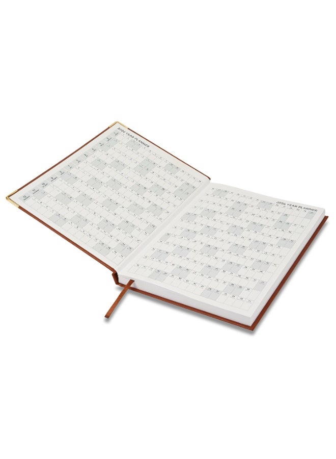 FIS 2026 Diary, A4 Size Diary(210x297mm), Hard Cover Vinyl Materials, 1 Side Padded Cover, Golden Corners, English, 60gsm White Paper, Brown Color-FSDI42E26BR - Image 3