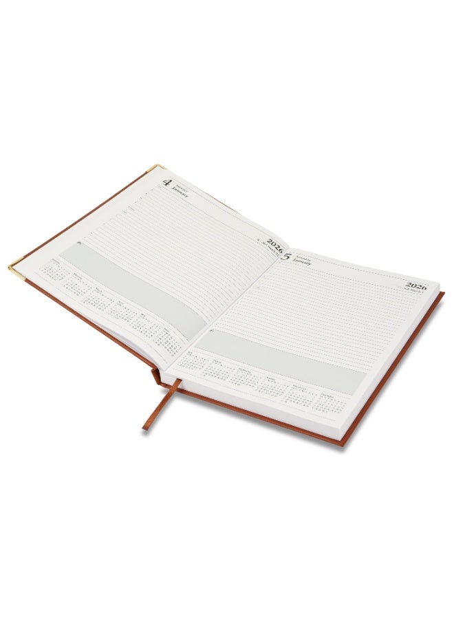 FIS 2026 Diary, A4 Size Diary(210x297mm), Hard Cover Vinyl Materials, 1 Side Padded Cover, Golden Corners, English, 60gsm White Paper, Brown Color-FSDI42E26BR - Image 4