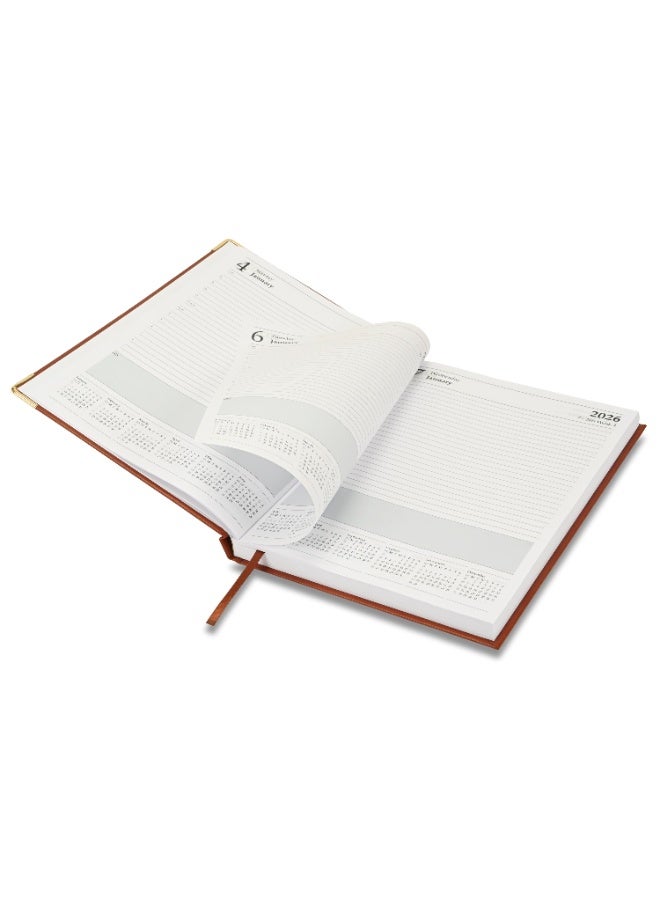 FIS 2026 Diary, A4 Size Diary(210x297mm), Hard Cover Vinyl Materials, 1 Side Padded Cover, Golden Corners, English, 60gsm White Paper, Brown Color-FSDI42E26BR - Image 5