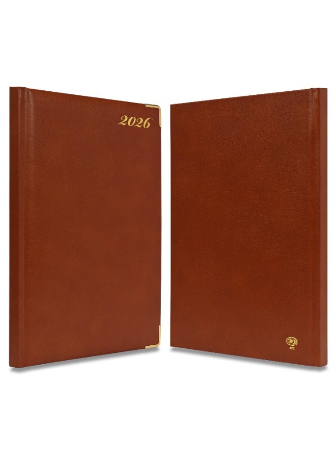 FIS 2026 Diary, A4 Size Diary(210x297mm), Hard Cover Vinyl Materials, 1 Side Padded Cover, Golden Corners, English, 60gsm White Paper, Brown Color-FSDI42E26BR - Image 2