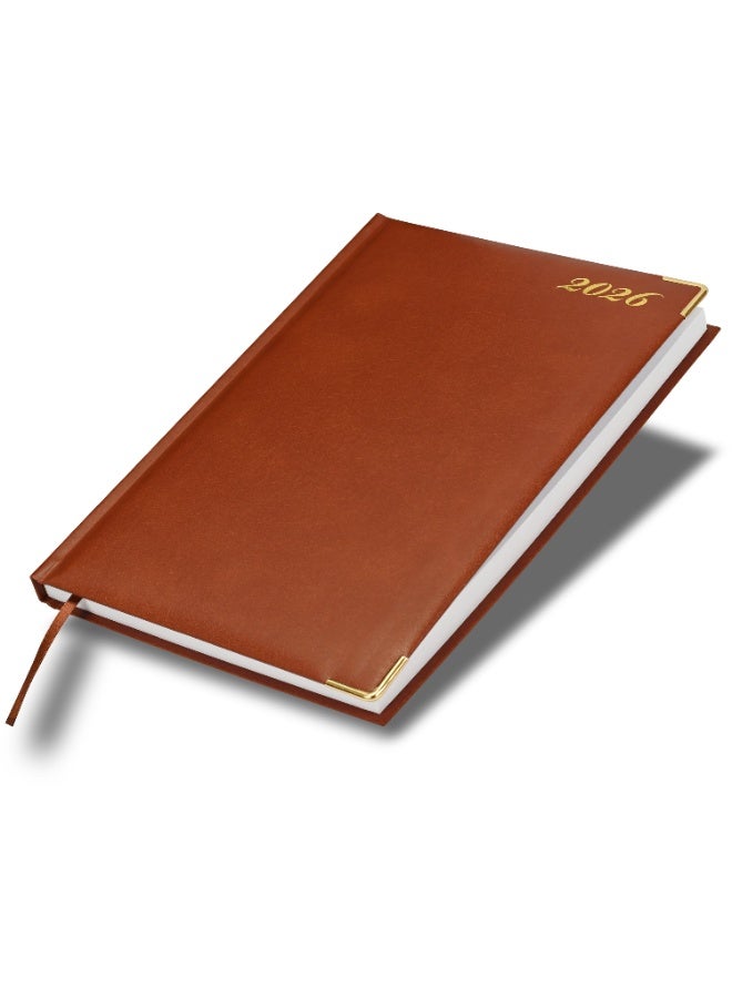 FIS 2026 Diary, A4 Size Diary(210x297mm), Hard Cover Vinyl Materials, 1 Side Padded Cover, Golden Corners, English, 60gsm White Paper, Brown Color-FSDI42E26BR - Image 1