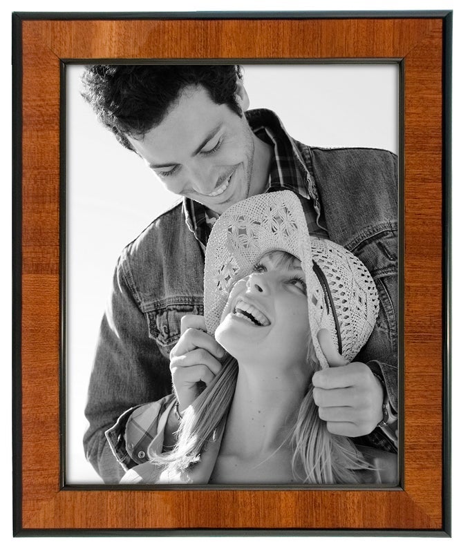 INTERNATIONAL DESIGNS BURL WOOD WALNUT WOODEN PICTURE FRAME WITH BLACK BORDER 8X10 WALNUT