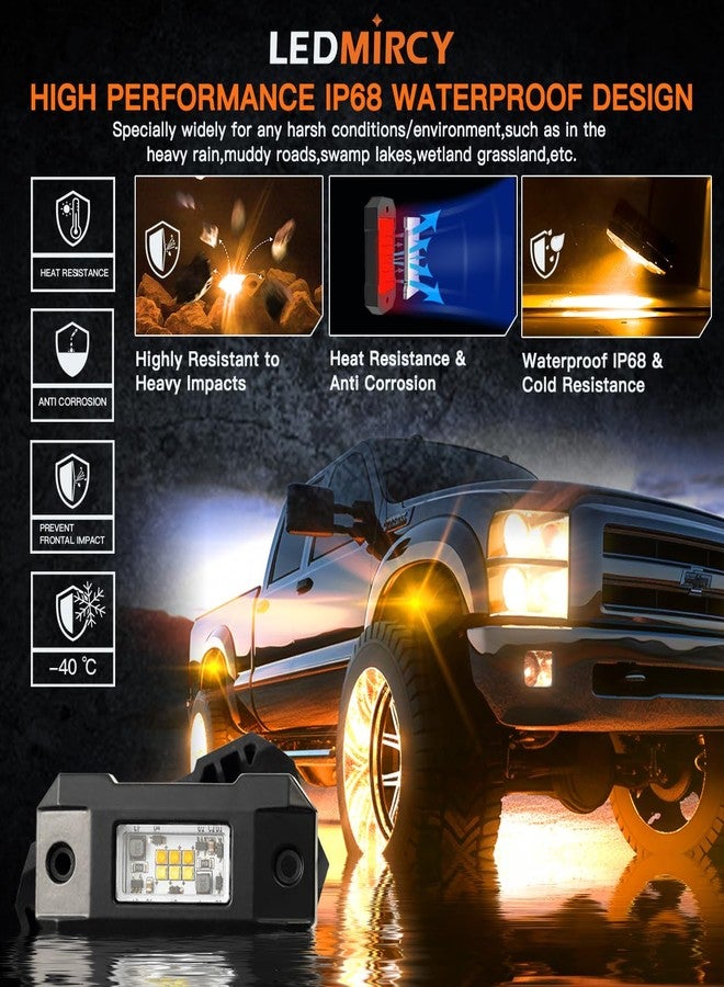 LEDMIRCY Switchback LED Rock Lights Kit White/Amber Strobe with Wiring Harness 8 Pods 6 Mode Reset Function Memory Function for Off Road Trucks ATV UTV SUV RZR Under Body High Power Waterproof - Image 4