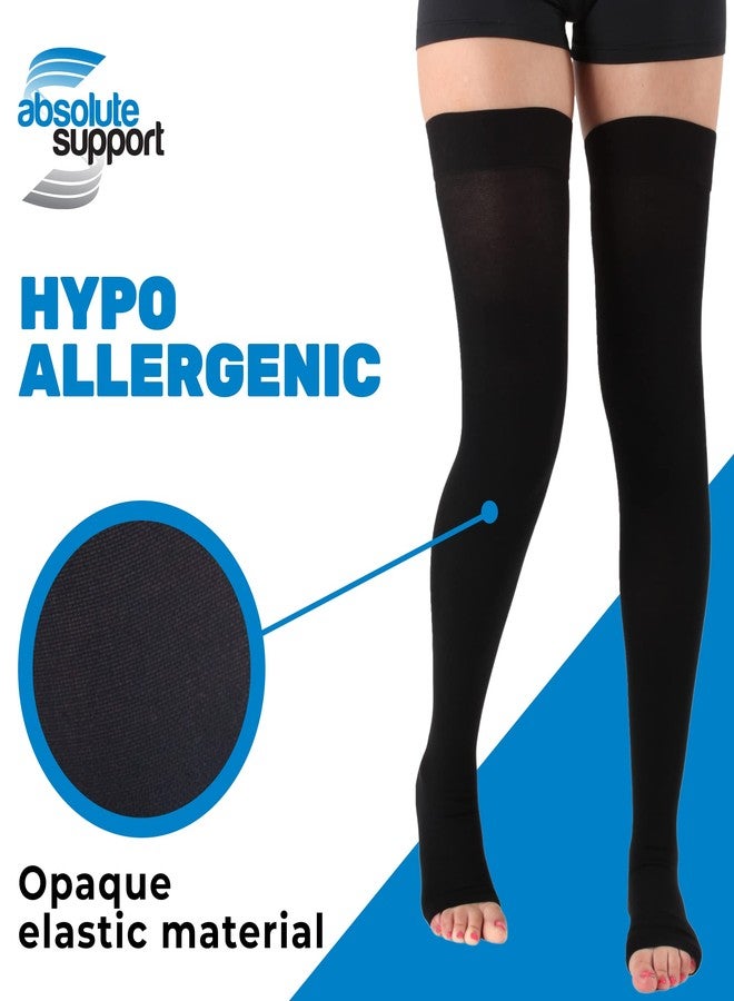 ABSOLUTE SUPPORT Plus Size Compression Stockings for Men & Women 20-30mmHg with Open Toe - Unisex Over Knee Compression Socks with Wide for Swelling, DVT, Arthritis, Lymphedema - Black, 4X-Large - Image 2