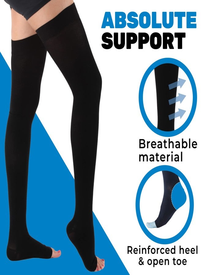 ABSOLUTE SUPPORT Plus Size Compression Stockings for Men & Women 20-30mmHg with Open Toe - Unisex Over Knee Compression Socks with Wide for Swelling, DVT, Arthritis, Lymphedema - Black, 4X-Large - Image 3