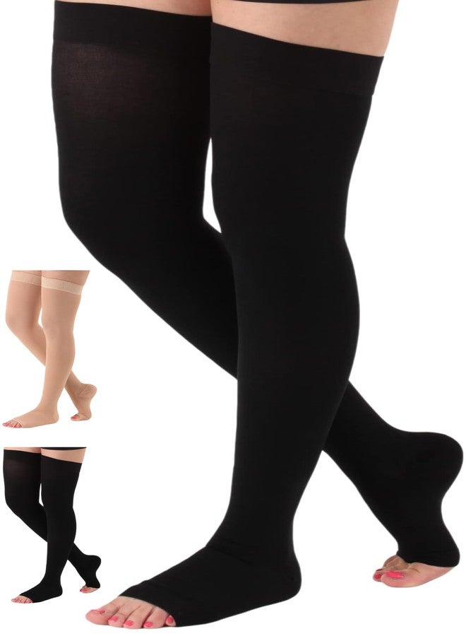 ABSOLUTE SUPPORT Plus Size Compression Stockings for Men & Women 20-30mmHg with Open Toe - Unisex Over Knee Compression Socks with Wide for Swelling, DVT, Arthritis, Lymphedema - Black, 4X-Large - Image 1