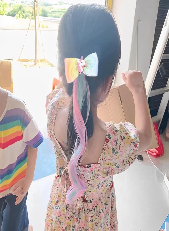 SYGA Children's Cute Cartoon Pony Unicorn Bow Hair Extensions For Girls three colors Hairpin Wig Headdress Colorful Wig(Multi-01) - Image 4