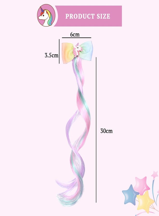 SYGA Children's Cute Cartoon Pony Unicorn Bow Hair Extensions For Girls three colors Hairpin Wig Headdress Colorful Wig(Multi-01) - Image 2