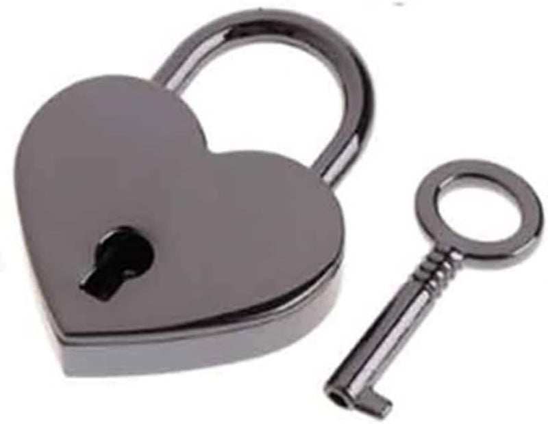 Vintage Antique Style Heart Shaped Padlock With Key For Bags Black 1Pcs - Image 1