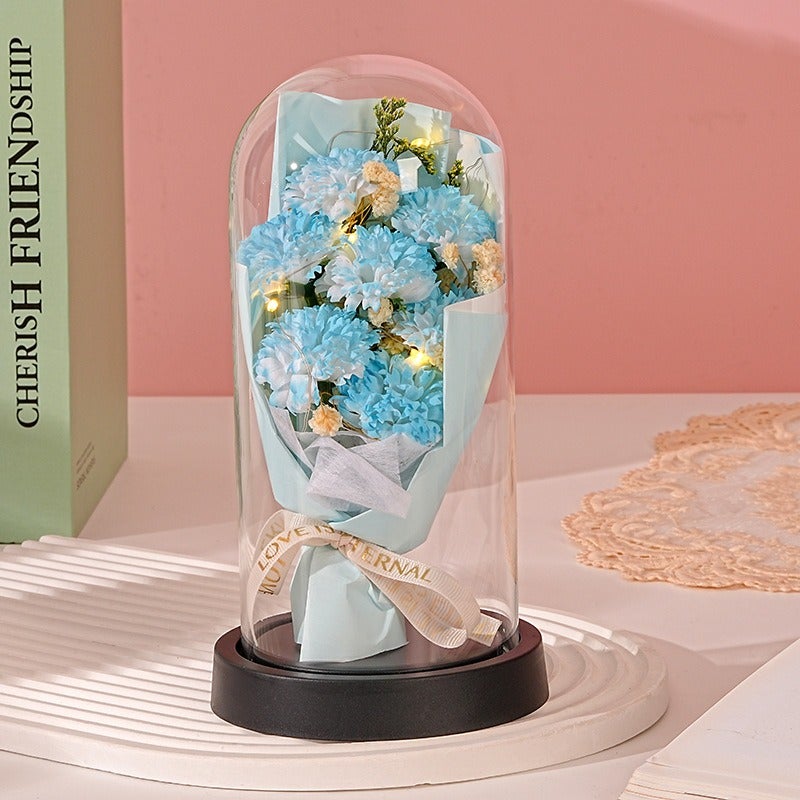 Rose Flower Lamp in Glass Dome with Preserved Flowers - Valentine's Day Gift for Couples, Teacher Appreciation, Home Decor - Image 1