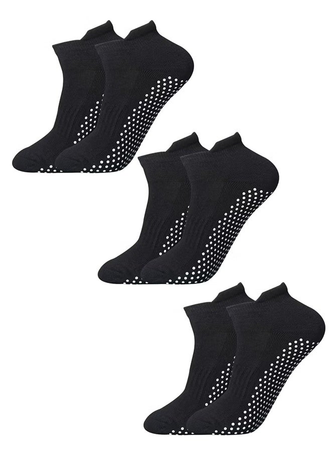 GIFT 3 Pairs Pilates Yoga Socks - Thickened Towel Bottom Non-Slip Floor Socks for Early Education, Trampoline, Ballet, Dance, Barefoot Workout - Skid Sticky for Men Women (Black) - Image 1