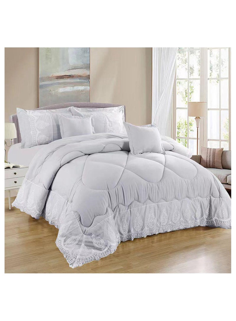COMFY 6 PC EMBROIDERY LACE COTTON SOFT KINGSIZE COMFORTER SET WHITE