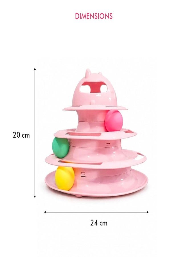 PET FUN Interactive Tower of Tracks Cat Toy | 3-Layer Puzzle Toy with Colourful Rolling Balls | Mental & Physical Exercise | Suitable for Kittens & Adult Cats (Colour May Vary) - Image 2