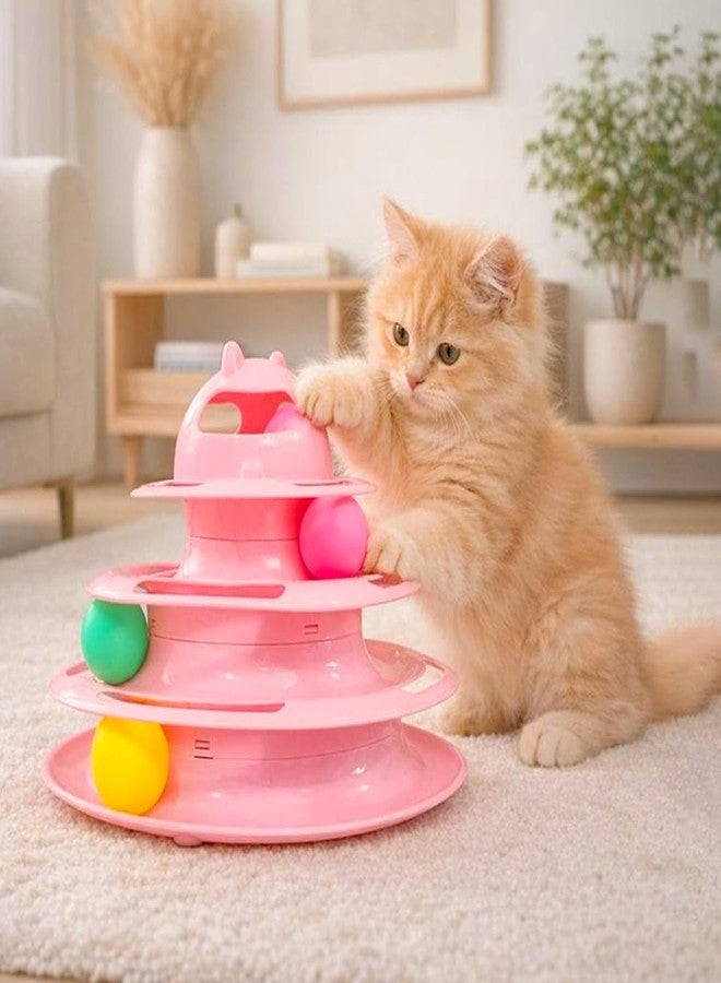 PET FUN Interactive Tower of Tracks Cat Toy | 3-Layer Puzzle Toy with Colourful Rolling Balls | Mental & Physical Exercise | Suitable for Kittens & Adult Cats (Colour May Vary) - Image 4