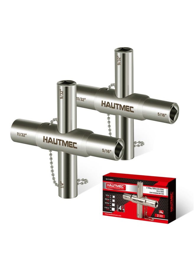 HAUTMEC 4 Way Sillcock Water Key Set, 2 Pack - 1/4", 9/32", 5/16", 11/32" Multi-Function Utility Key for Spigots and Faucets - Image 1