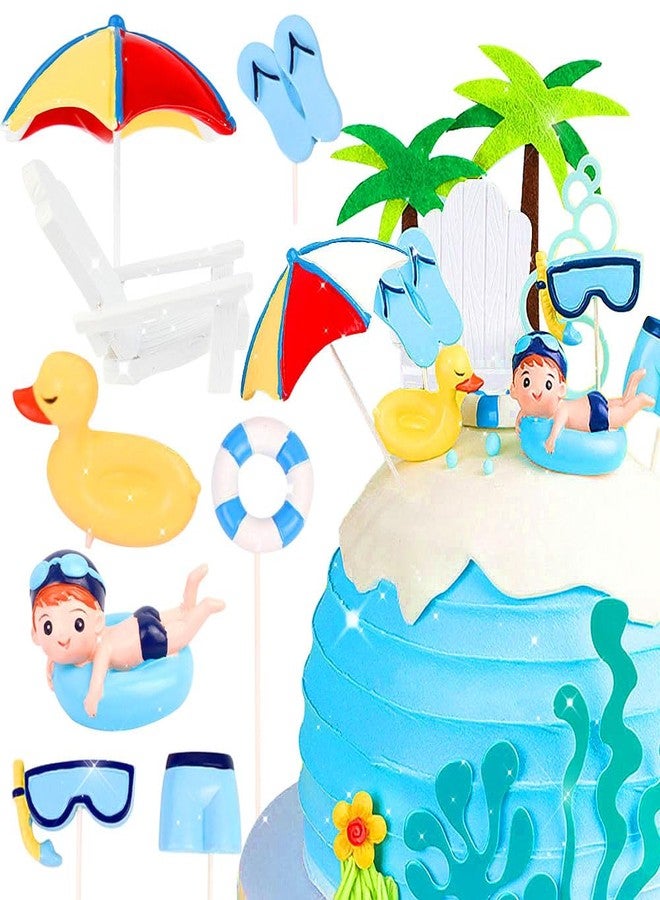 Roaring Good Time Swimming Pool Cake Decoration Beach Cake Decoration Swimming Pool Cake Topper Summer Beach Cake Toppers Summer Birthday Party Supplies Swimming Pool Party Supplies - Image 1