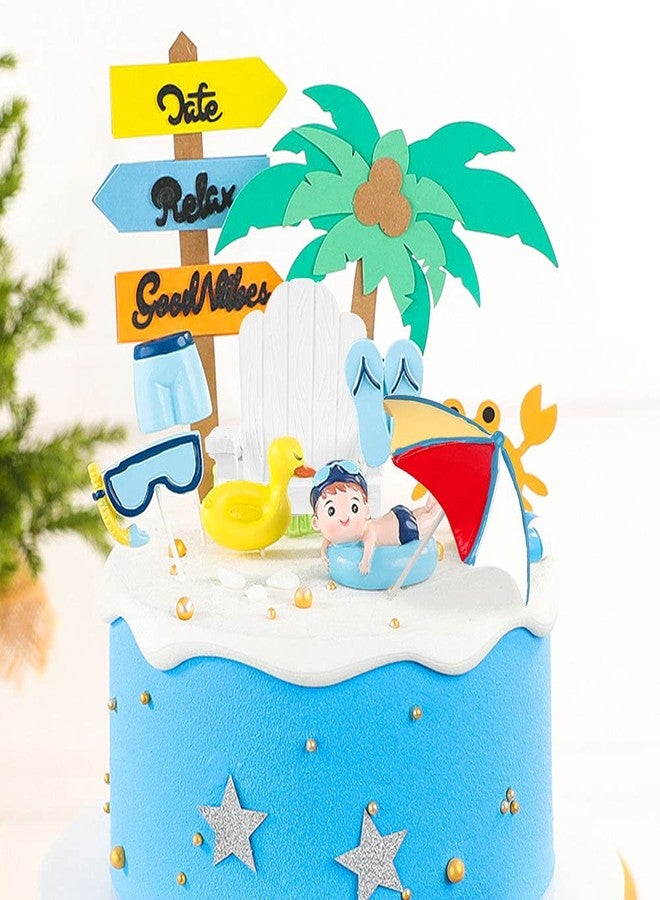 Roaring Good Time Swimming Pool Cake Decoration Beach Cake Decoration Swimming Pool Cake Topper Summer Beach Cake Toppers Summer Birthday Party Supplies Swimming Pool Party Supplies - Image 4