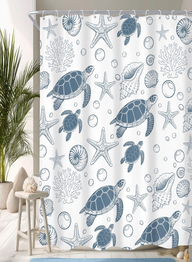 Cinbloo Sea Turtle Nautical 72Wx72H Shower Curtain Ocean Beach Starfish Seashell Sealife Underwater Coastal Coral Navy Blue Cute Kids Bathroom Curtain Set Summer Bath Bathroom Accessories Decor - Image 1