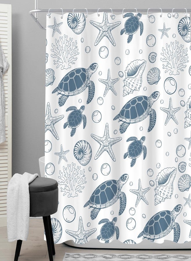 Cinbloo Sea Turtle Nautical 72Wx72H Shower Curtain Ocean Beach Starfish Seashell Sealife Underwater Coastal Coral Navy Blue Cute Kids Bathroom Curtain Set Summer Bath Bathroom Accessories Decor - Image 2