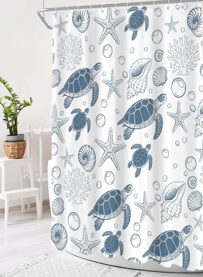Cinbloo Sea Turtle Nautical 72Wx72H Shower Curtain Ocean Beach Starfish Seashell Sealife Underwater Coastal Coral Navy Blue Cute Kids Bathroom Curtain Set Summer Bath Bathroom Accessories Decor - Image 3