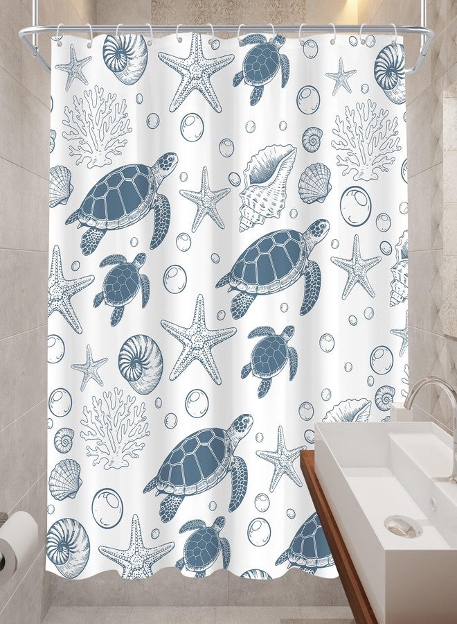Cinbloo Sea Turtle Nautical 72Wx72H Shower Curtain Ocean Beach Starfish Seashell Sealife Underwater Coastal Coral Navy Blue Cute Kids Bathroom Curtain Set Summer Bath Bathroom Accessories Decor - Image 4